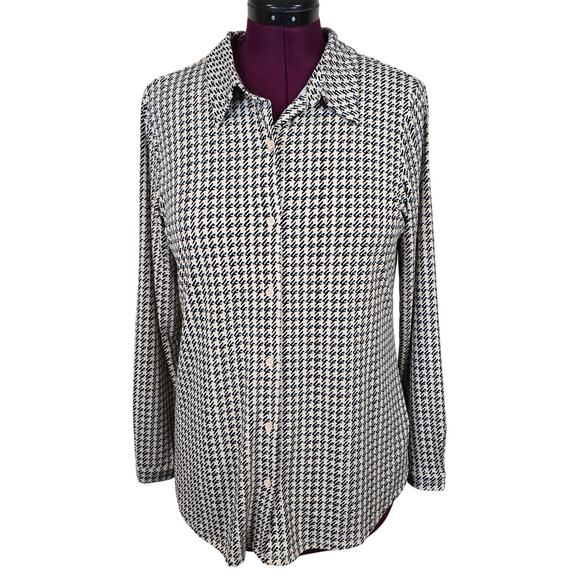 Women's Adrianna Papell Tan & Black Button Down Blouse | Size Large - Picture 1 of 9